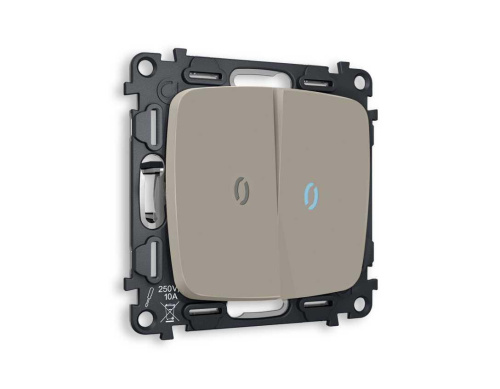 Комплект механизма 2-кл выключателя AMBRELLA VOLT с подсветкой 10000K OMEGA Серо-бежевый матовый QUANT (OP3640, VM115, G17B) MO364020