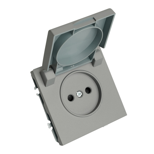 Розетка 1-местная с крышкой с защ. штор, STEKKER, б/з, IP42, 250В, 16А, серия Эмили, RST16-5113-10, платиново-серый, soft touch фото 9