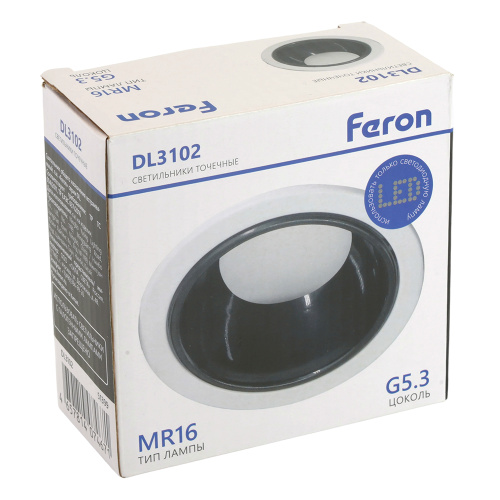 Светильник встраиваемый Feron DL3102 потолочный MR16 G5.3 белый + черный хром фото 10