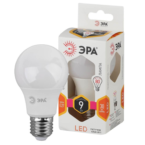 Лампа светодиодная ЭРА E27 9W 2700K матовая LED A60-9W-827-E27 Б0032246 фото 2