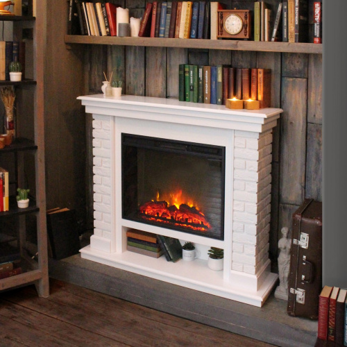 Каминокомплект BRIXTON/ЭЛЬБРУС Белый с очагом Электроочаг SPARTA 25.5 фото 3