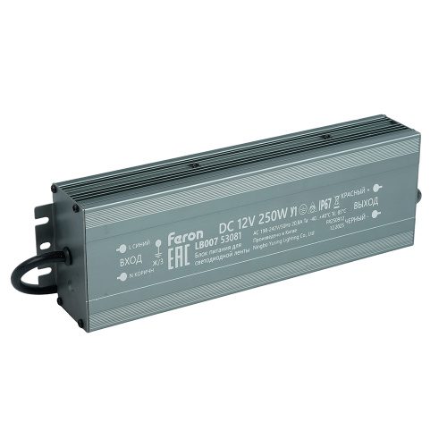 Трансформатор электронный для светодиодной ленты 250W 12V IP67 (драйвер), LB007 FERON фото 2