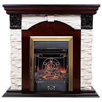 Электрокамин RealFlame Dublin Lux AO античный дуб с очагом Majestic Lux Brass