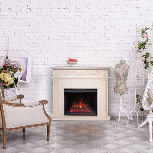 Каминокомплект ATTICA/СИЦИЛИЯ Айвори с очагом Электроочаг SPARTA 25.5 фото 6