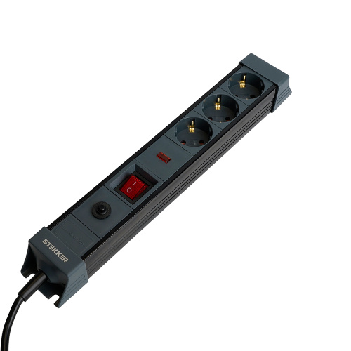 Сетевой фильтр 3-местный с/з STEKKER 3x1мм2, 1,8 м, 250В, 16А, серия Techno, HM22-31-02, черный фото 3