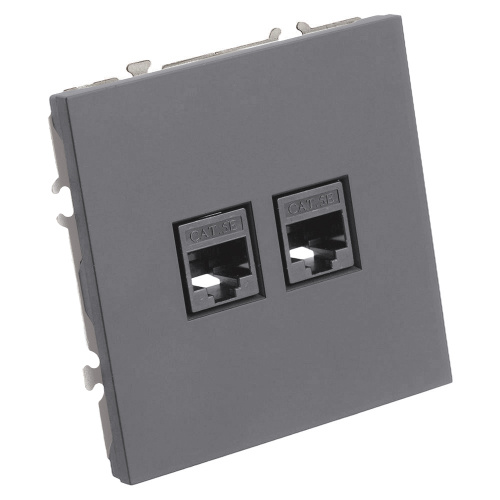Розетка компьютерная 2-местная RJ-45 (механизм), STEKKER, серия Эмили, RST00-5111-10, платиново-серый, soft touch фото 3