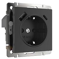Розетка с заземлением, шторками и USB тип A+C (черный матовый) W1171708