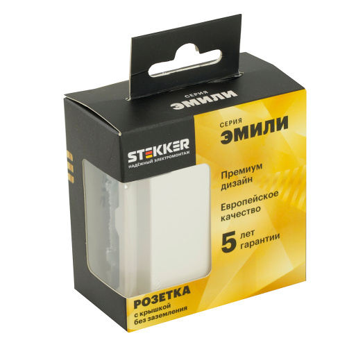 Розетка 1-местная с крышкой с защ. штор, STEKKER, б/з, IP42, 250В, 16А, серия Эмили, RST16-5113-01, белый фарфор, soft touch фото 9