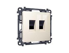 Комплект механизма компьютерной двойной розетки RJ-45 с автоматической защитной шторкой ALFA Бежевый глянец QUANT (AP3121, VM189) MA312110