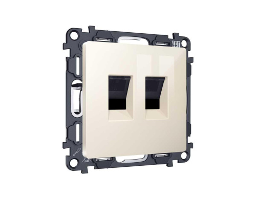 Комплект механизма компьютерной двойной розетки RJ-45 с автоматической защитной шторкой ALFA Бежевый глянец QUANT (AP3121, VM189) MA312110