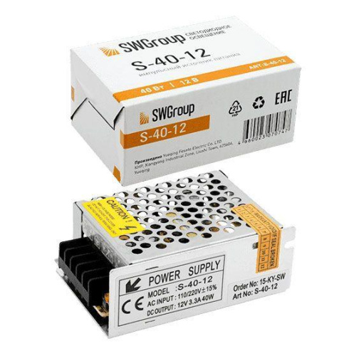 Блок питания SWG 12V 40W IP20 3,33A S-40-12 000126 Блок питания SWG 12V 40W IP20 3,33A S-40-12 000126