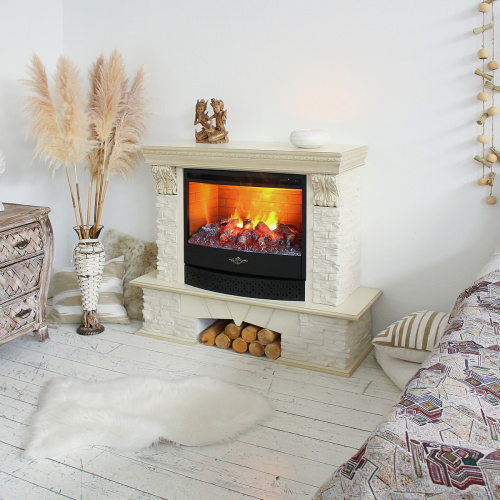 Электрокамин RealFlame Rockland Lux WT белый дуб с золотой патиной с очагом 3D Firestar 25,5 фото 3
