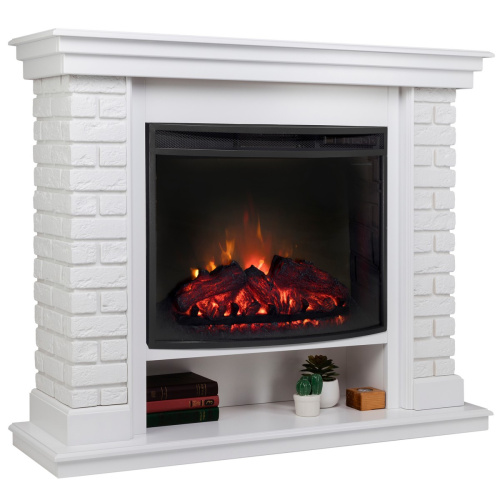 Каминокомплект BRIXTON/ЭЛЬБРУС Белый с очагом Электроочаг EVRIKA 25.5 фото 2