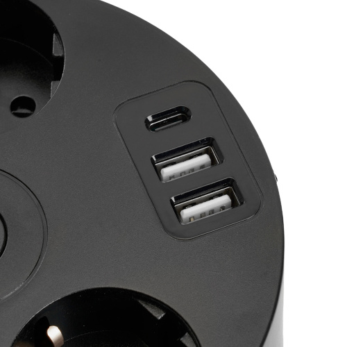 HM10-51-01 Удлинитель 5-местный с/з, 3x1мм2, 2.5м, 250В, 16А, 2USB+С 5V 3,1А, серия Comfort, черный фото 5