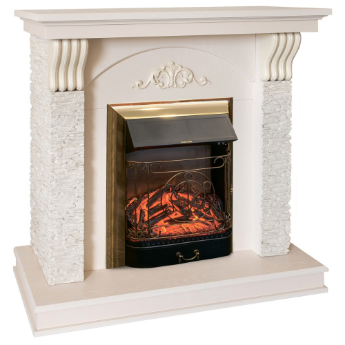Электрокамин RealFlame Corfino WT айвори с очагом Majestic Lux Brass фото 2