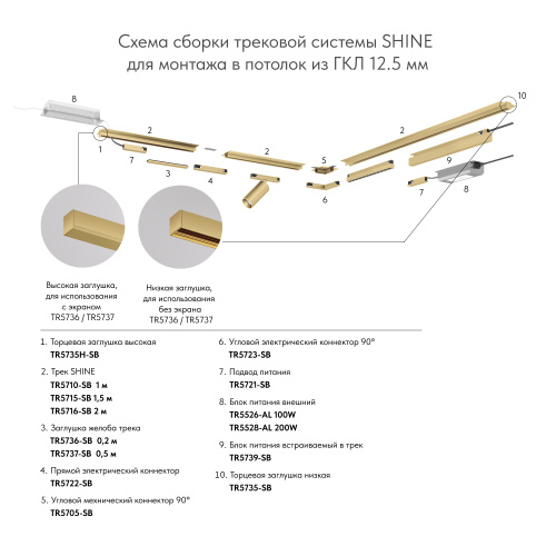 TR5739-SB Внешний блок питания для трека SHINE BASE, 150W, 48V DC, IP20, сатинированная латунь, алюминий фото 2