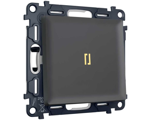 Комплект механизма 1-клавишного выключателя с самовозвратом с подсветкой 3200K ALFA Графит Мягкое касание QUANT (AP9020, VM113, G11Y) MA902050